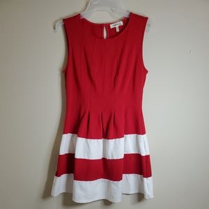 Monteau Dress Short Sleeveless A-line Red with White Stripes M